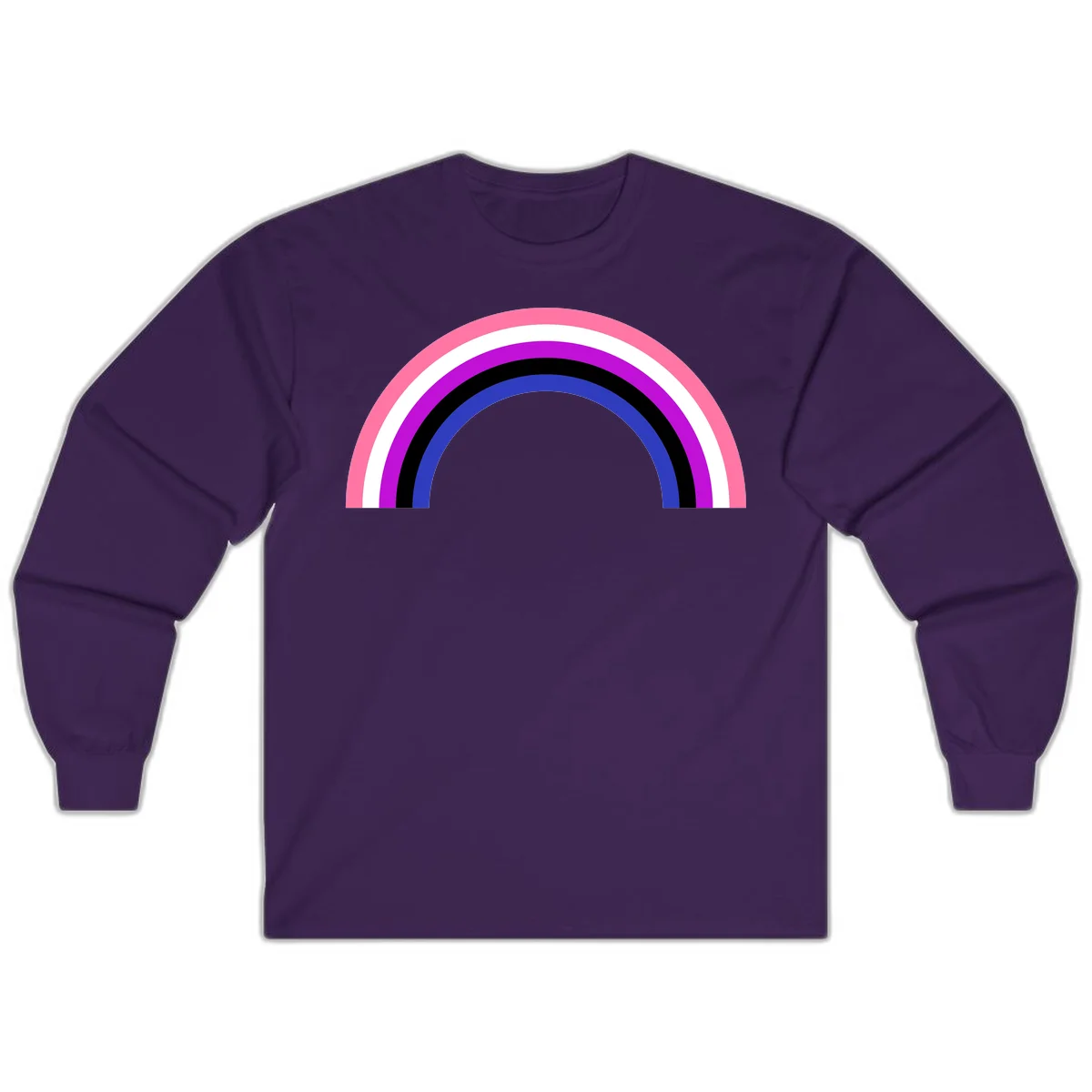 Pride rainbow arc with five concentric stripes in pink, white, purple, black, and blue colors on gray background in Purple