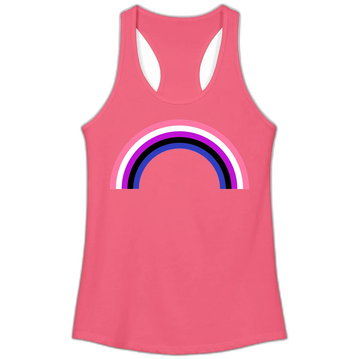 Pride rainbow arc with five concentric stripes in pink, white, purple, black, and blue colors on gray background in Hot Pink