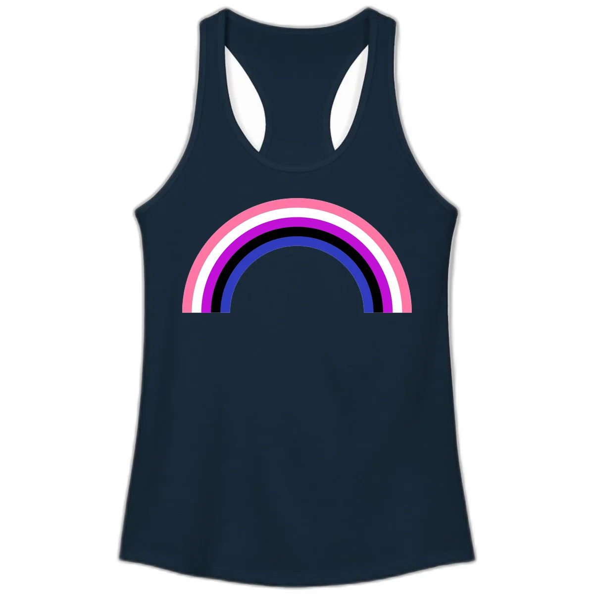 Pride rainbow arc with five concentric stripes in pink, white, purple, black, and blue colors on gray background in Solid Midnight Navy