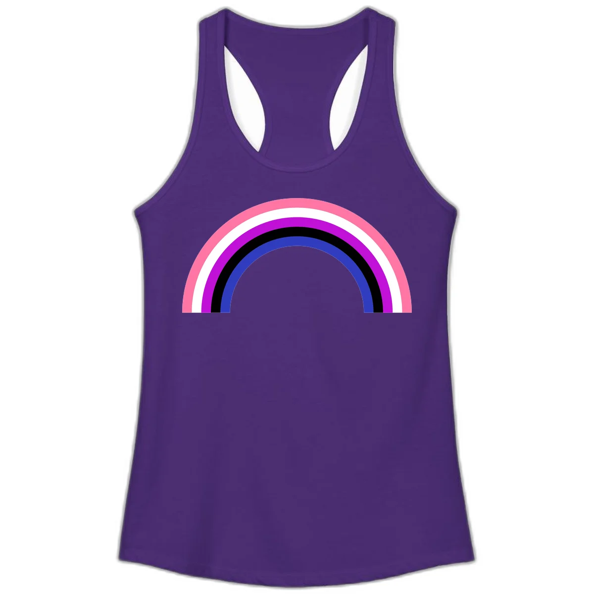 Pride rainbow arc with five concentric stripes in pink, white, purple, black, and blue colors on gray background in Solid Purple Rush