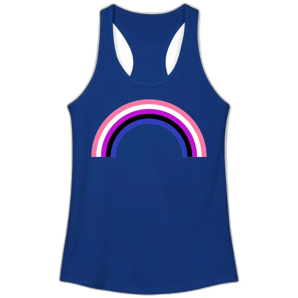 Pride rainbow arc with five concentric stripes in pink, white, purple, black, and blue colors on gray background in Solid Royal