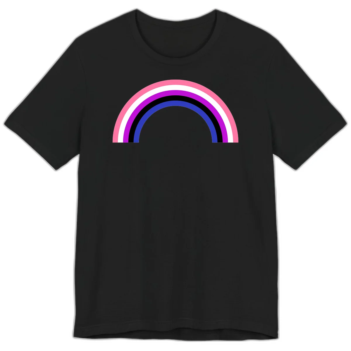 Pride rainbow arc with five concentric stripes in pink, white, purple, black, and blue colors on gray background in Black