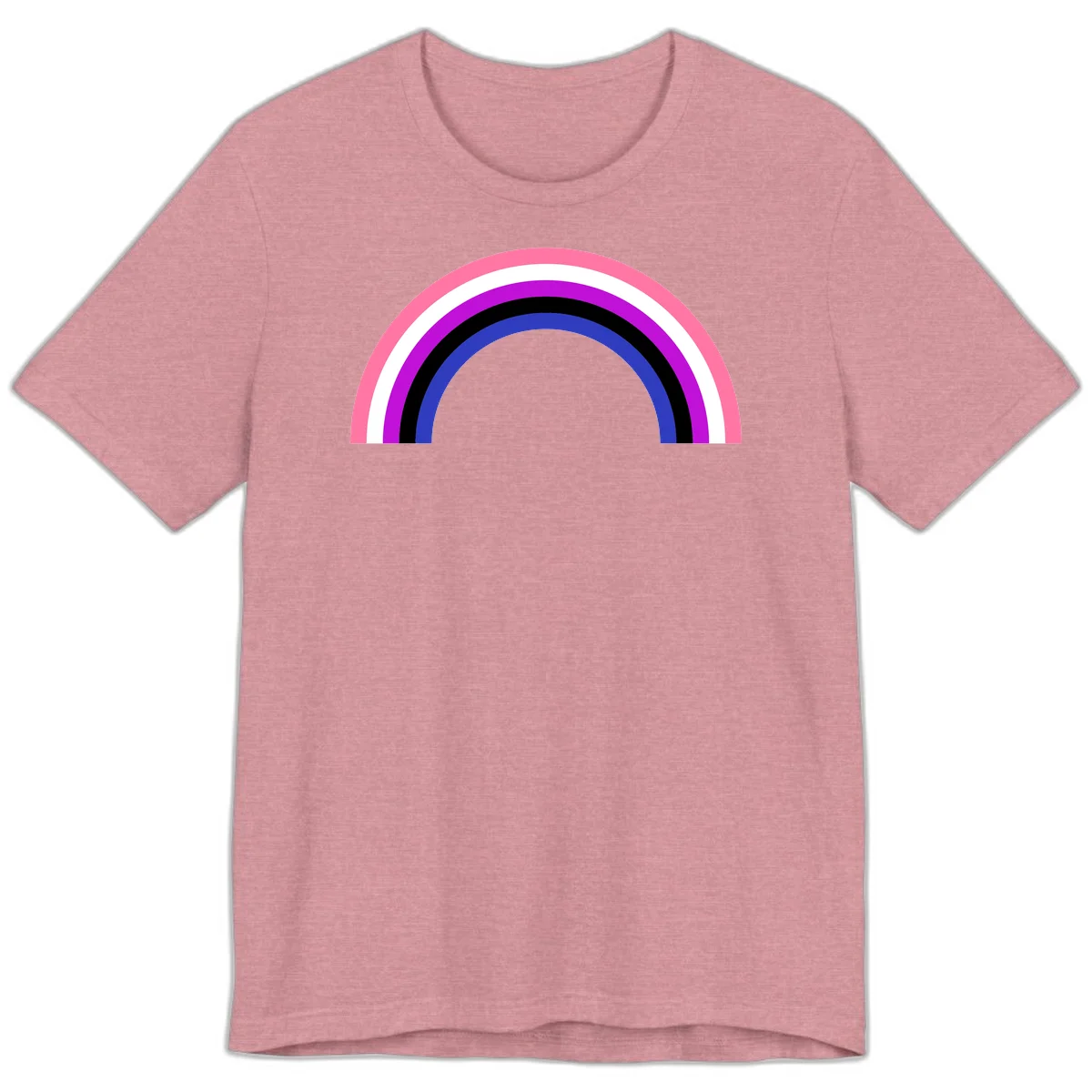 Pride rainbow arc with five concentric stripes in pink, white, purple, black, and blue colors on gray background in Heather Orchid