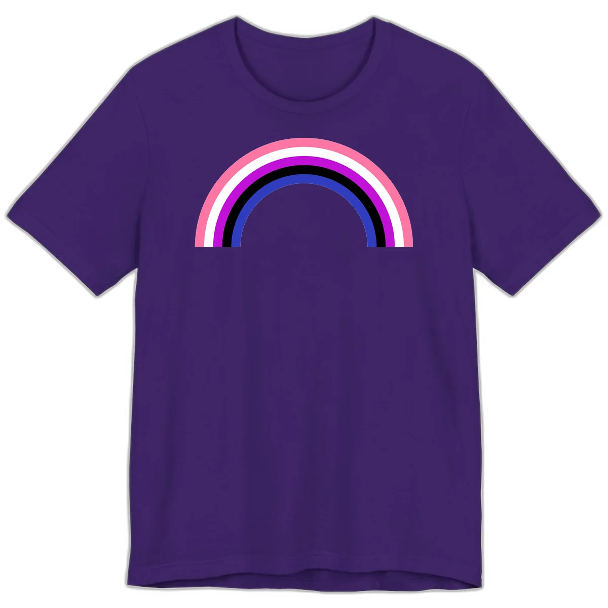 Pride rainbow arc with five concentric stripes in pink, white, purple, black, and blue colors on gray background in Team Purple