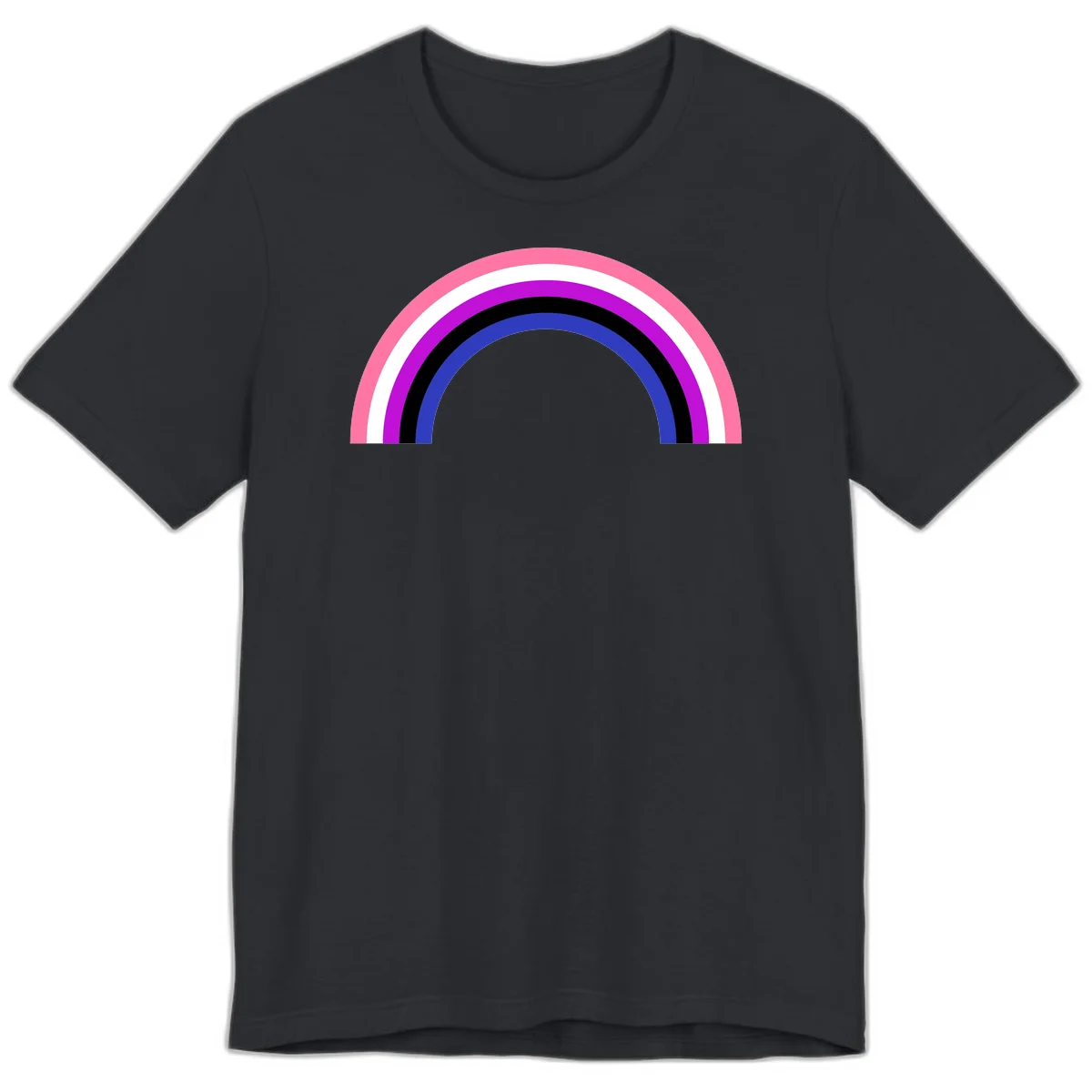 Pride rainbow arc with five concentric stripes in pink, white, purple, black, and blue colors on gray background in Vintage Black