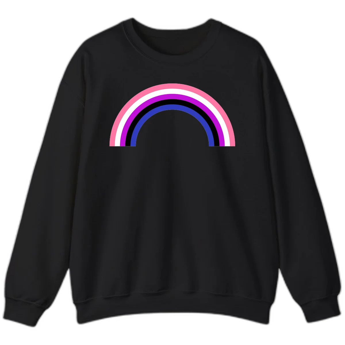 Pride rainbow arc with five concentric stripes in pink, white, purple, black, and blue colors on gray background in Black