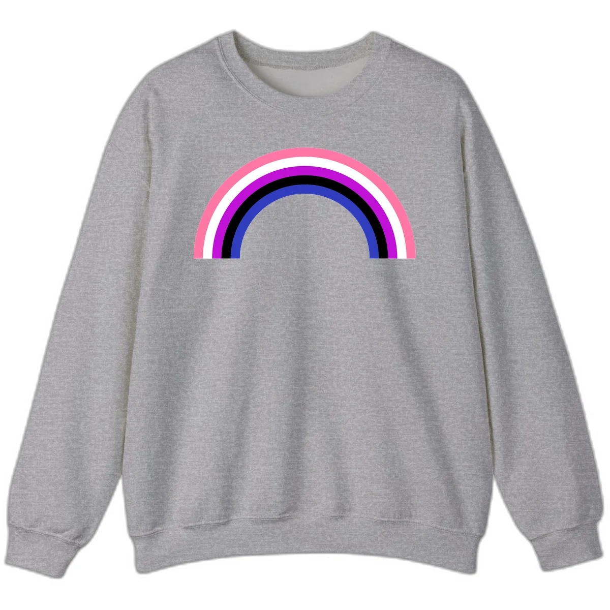 Pride rainbow arc with five concentric stripes in pink, white, purple, black, and blue colors on gray background in Sport Grey