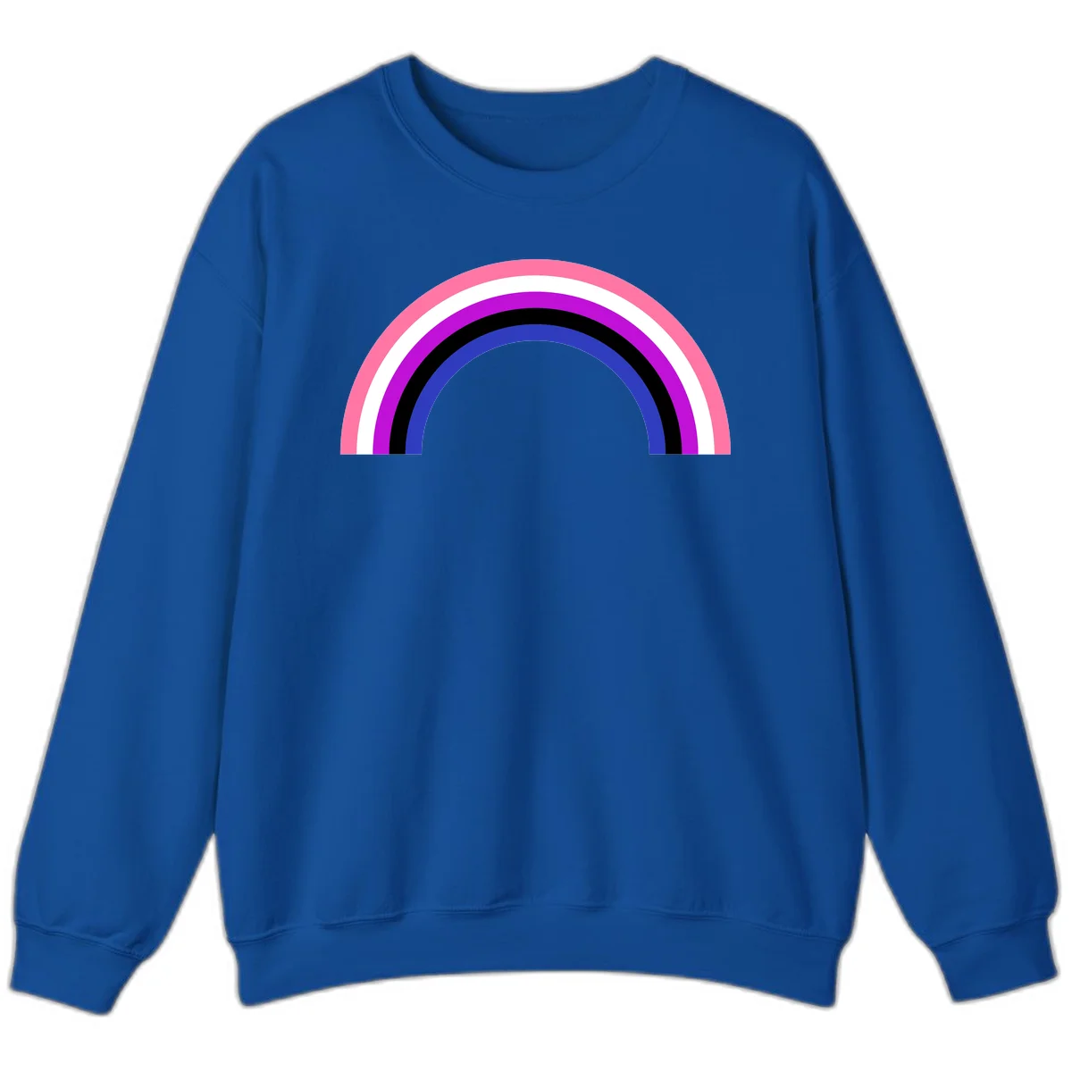 Pride rainbow arc with five concentric stripes in pink, white, purple, black, and blue colors on gray background in Royal