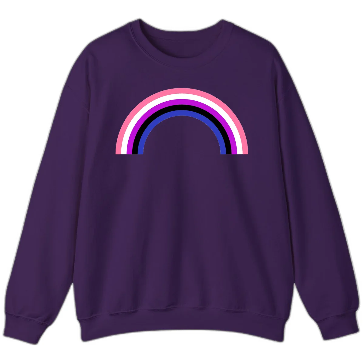 Pride rainbow arc with five concentric stripes in pink, white, purple, black, and blue colors on gray background in Purple