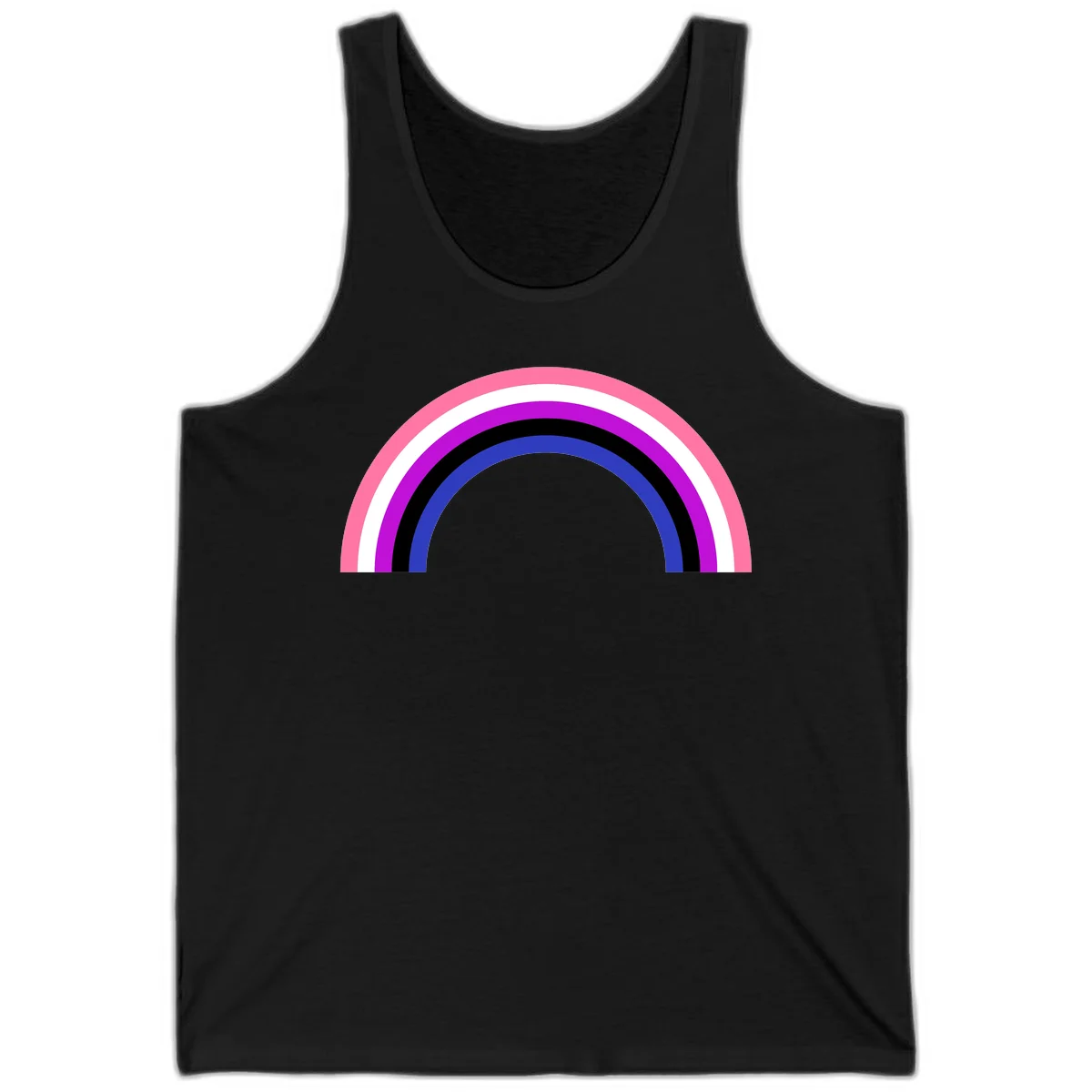 Pride rainbow arc with five concentric stripes in pink, white, purple, black, and blue colors on gray background in Black
