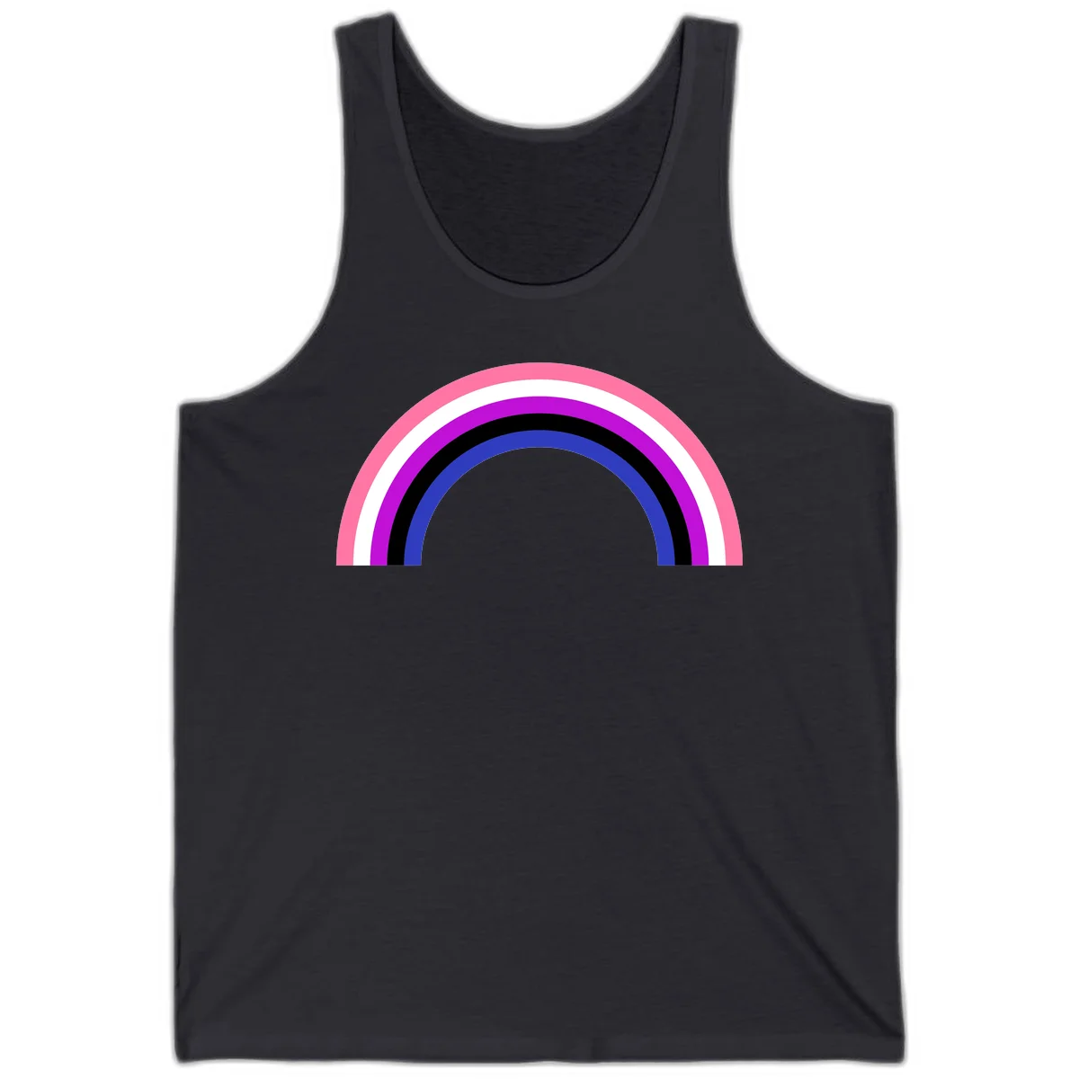 Pride rainbow arc with five concentric stripes in pink, white, purple, black, and blue colors on gray background in Dark Grey