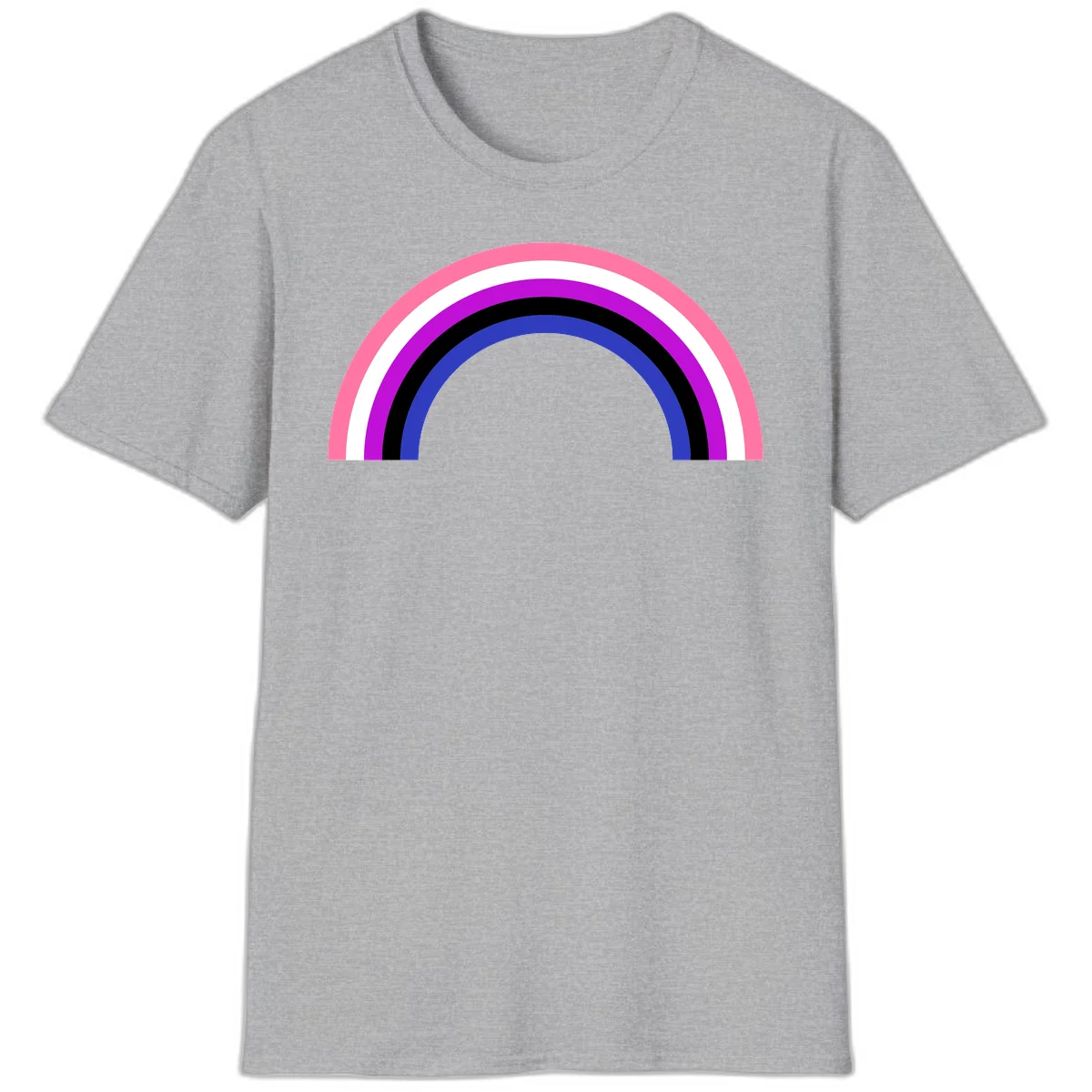 Pride rainbow arc with five concentric stripes in pink, white, purple, black, and blue colors on gray background in Sport Grey