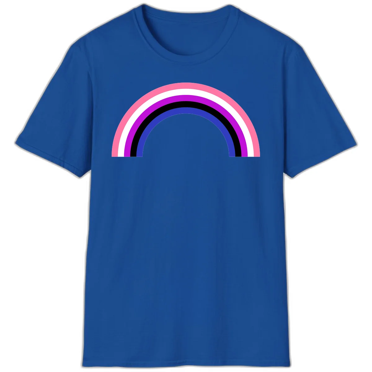 Pride rainbow arc with five concentric stripes in pink, white, purple, black, and blue colors on gray background in Royal