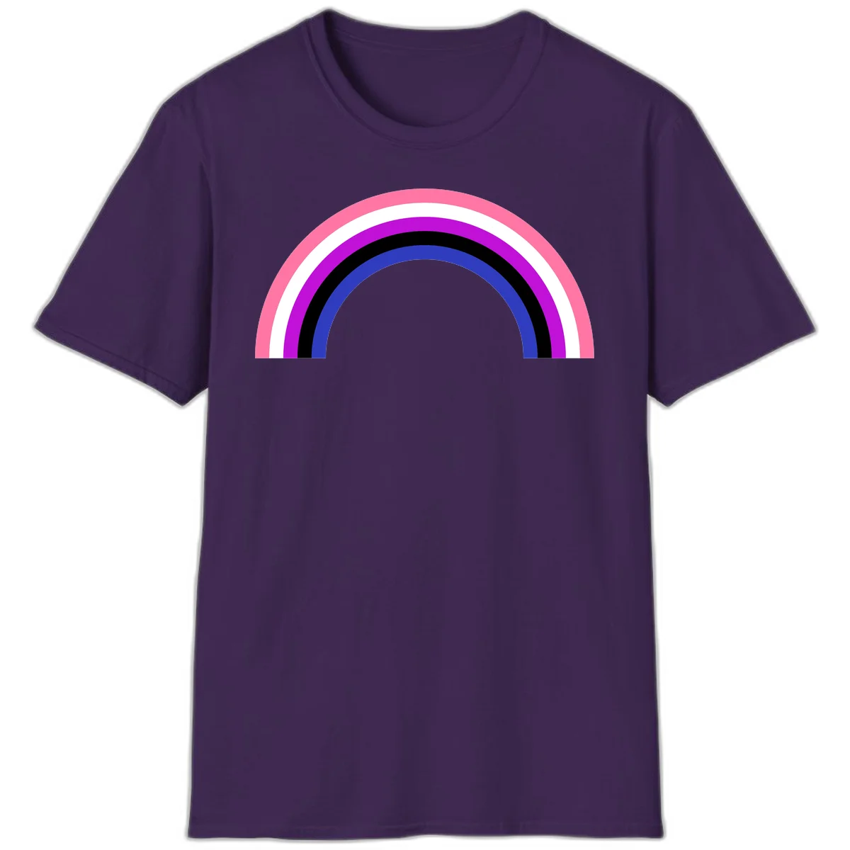 Pride rainbow arc with five concentric stripes in pink, white, purple, black, and blue colors on gray background in Purple