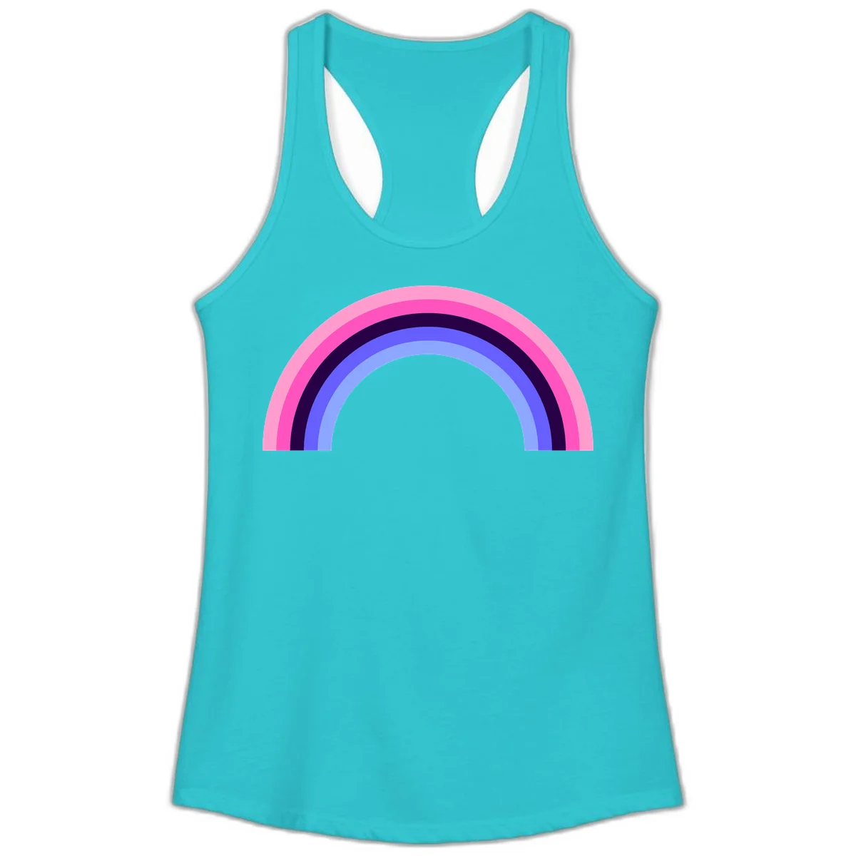 Pastel rainbow arc with five concentric colored stripes in pink, navy, blue and light blue on gray background in Solid Tahiti Blue