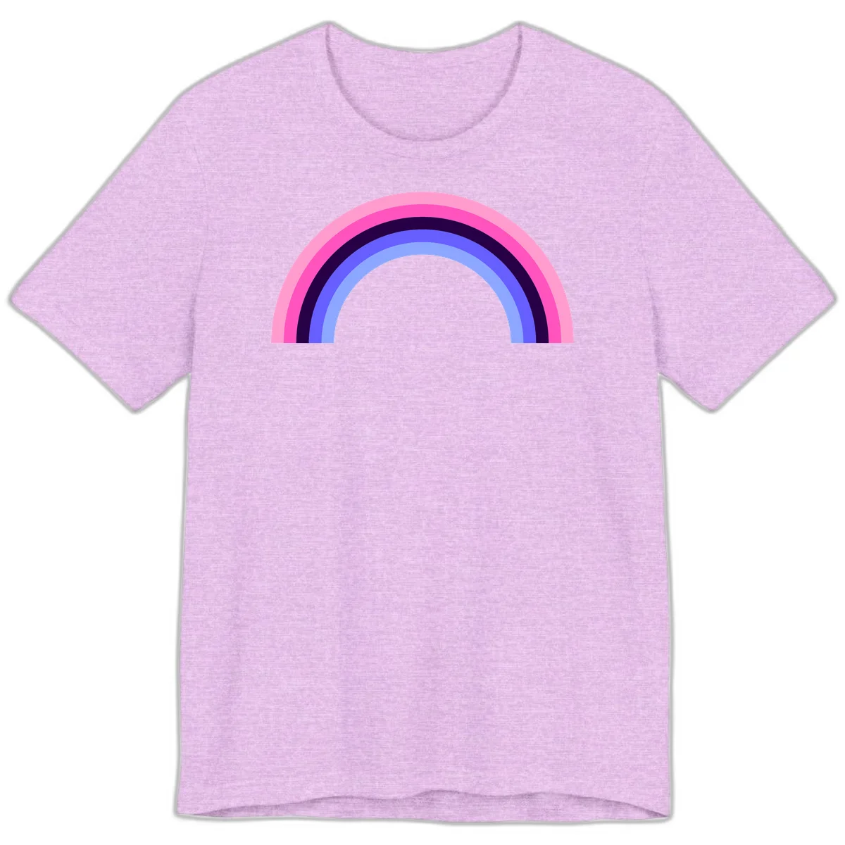 Pastel rainbow arc with five concentric colored stripes in pink, navy, blue and light blue on gray background in Heather Prism Lilac
