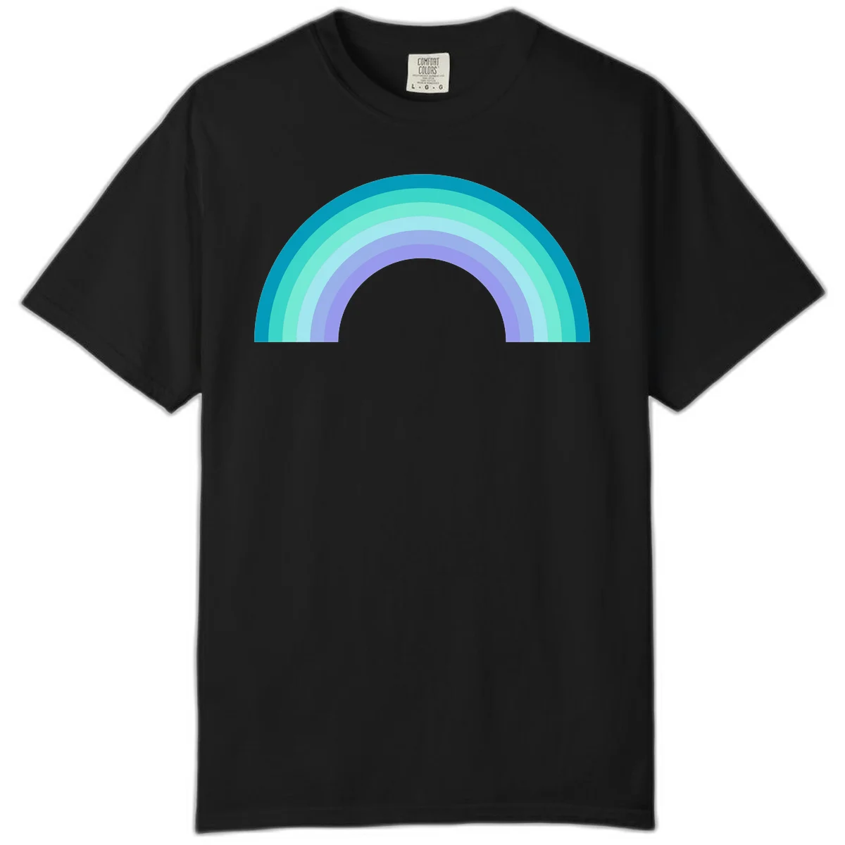 Pastel rainbow arch design featuring concentric semicircular bands in teal, cyan, mint, and lavender gradient colors in Black