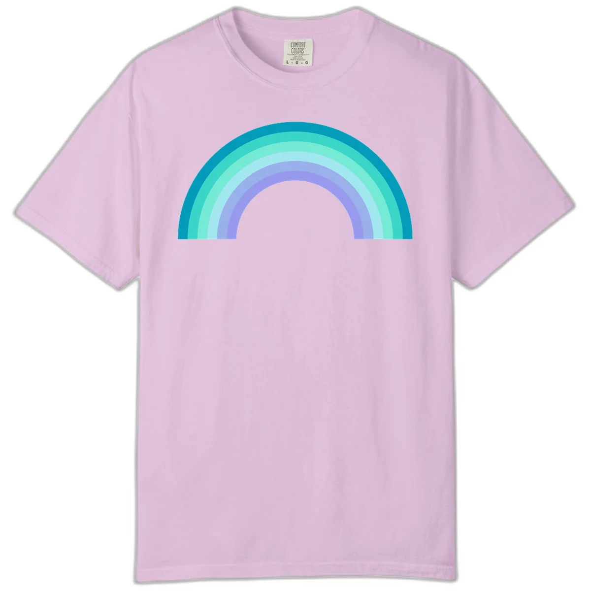 Pastel rainbow arch design featuring concentric semicircular bands in teal, cyan, mint, and lavender gradient colors in Orchid