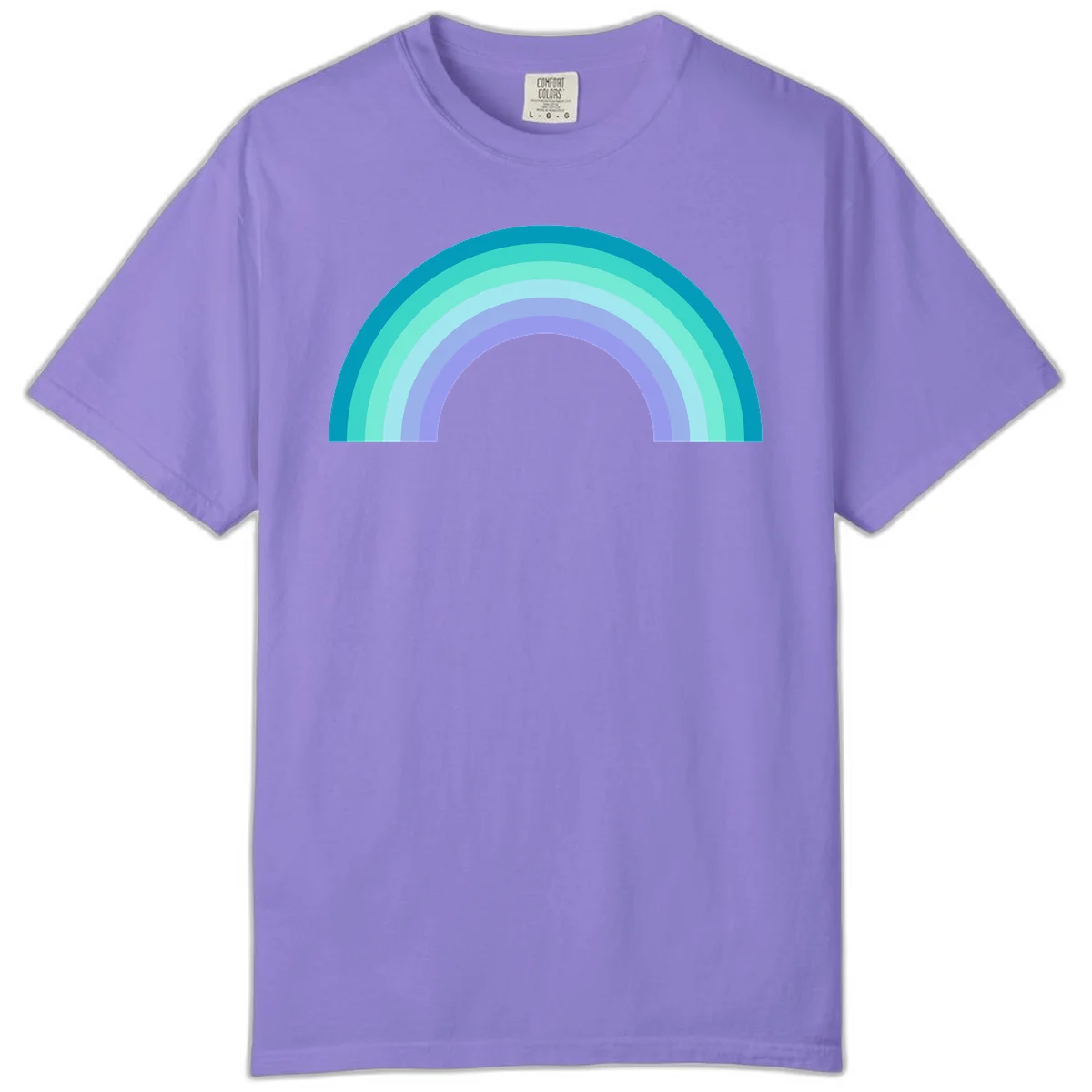 Pastel rainbow arch design featuring concentric semicircular bands in teal, cyan, mint, and lavender gradient colors in Violet