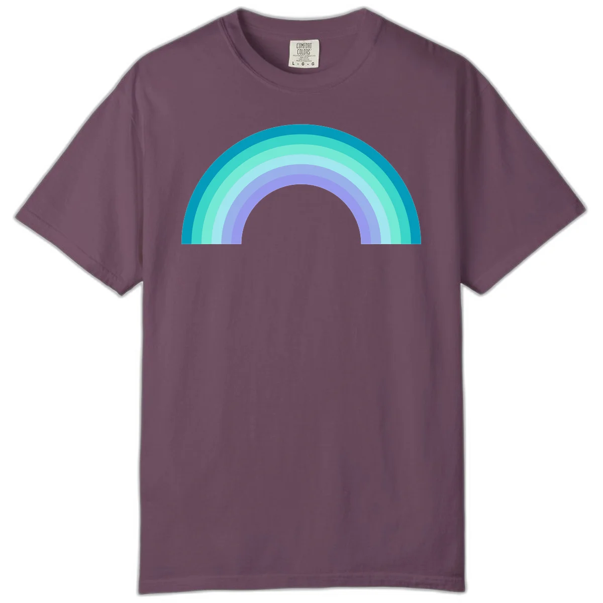 Pastel rainbow arch design featuring concentric semicircular bands in teal, cyan, mint, and lavender gradient colors in Berry