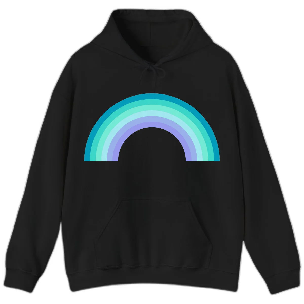 Pastel rainbow arch design featuring concentric semicircular bands in teal, cyan, mint, and lavender gradient colors in Black