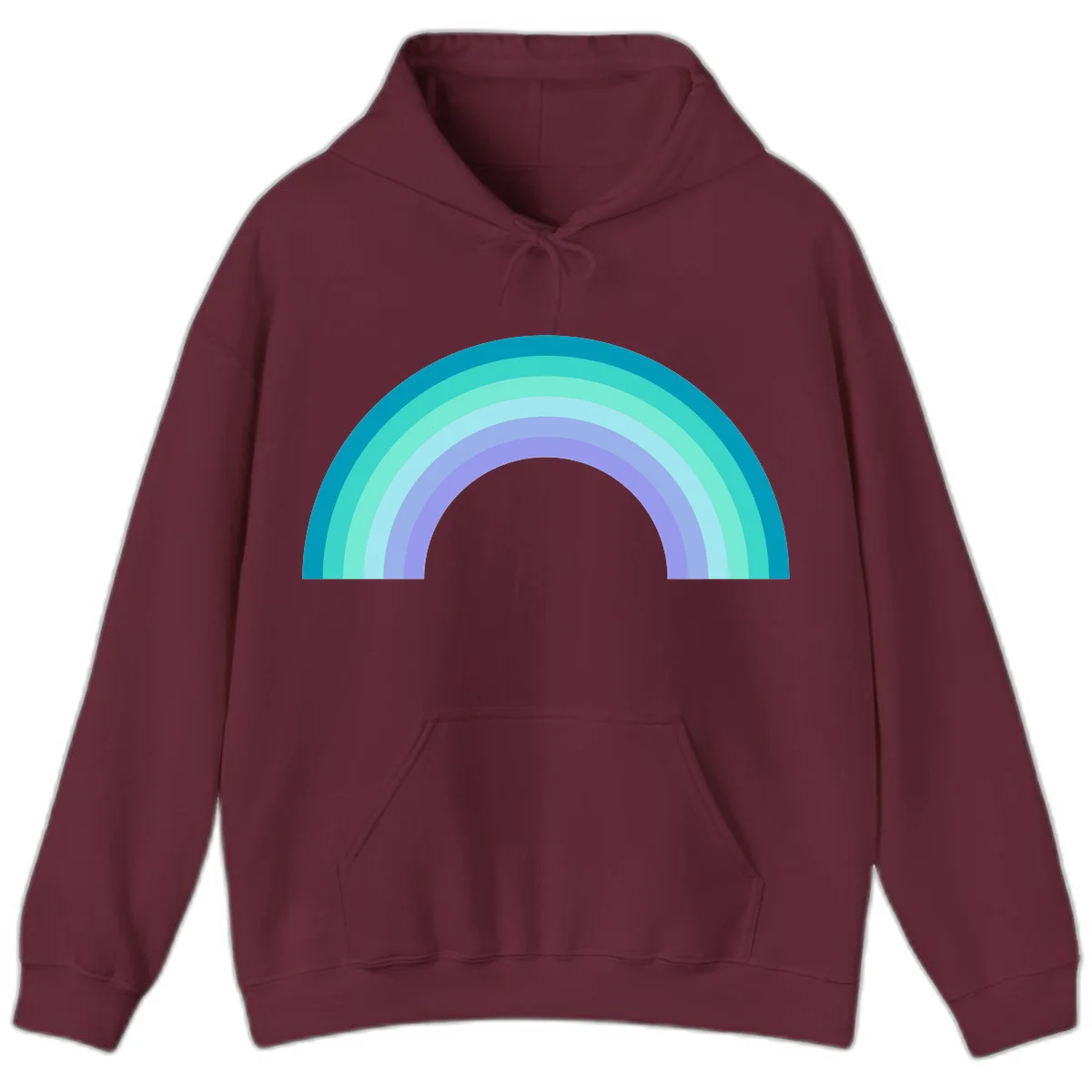Pastel rainbow arch design featuring concentric semicircular bands in teal, cyan, mint, and lavender gradient colors in Maroon