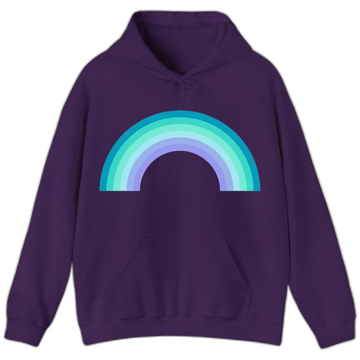 Pastel rainbow arch design featuring concentric semicircular bands in teal, cyan, mint, and lavender gradient colors in Purple