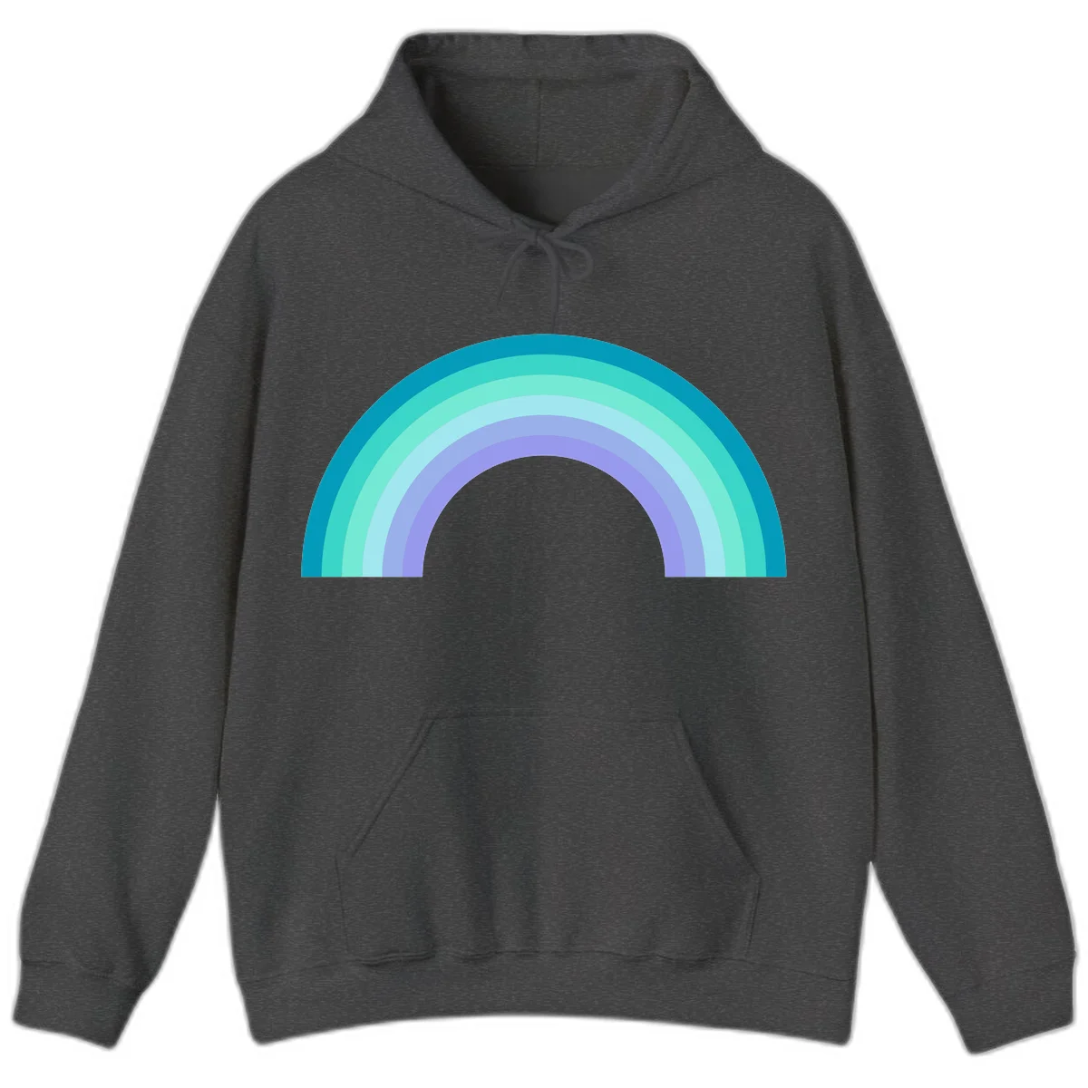 Pastel rainbow arch design featuring concentric semicircular bands in teal, cyan, mint, and lavender gradient colors in Dark Heather