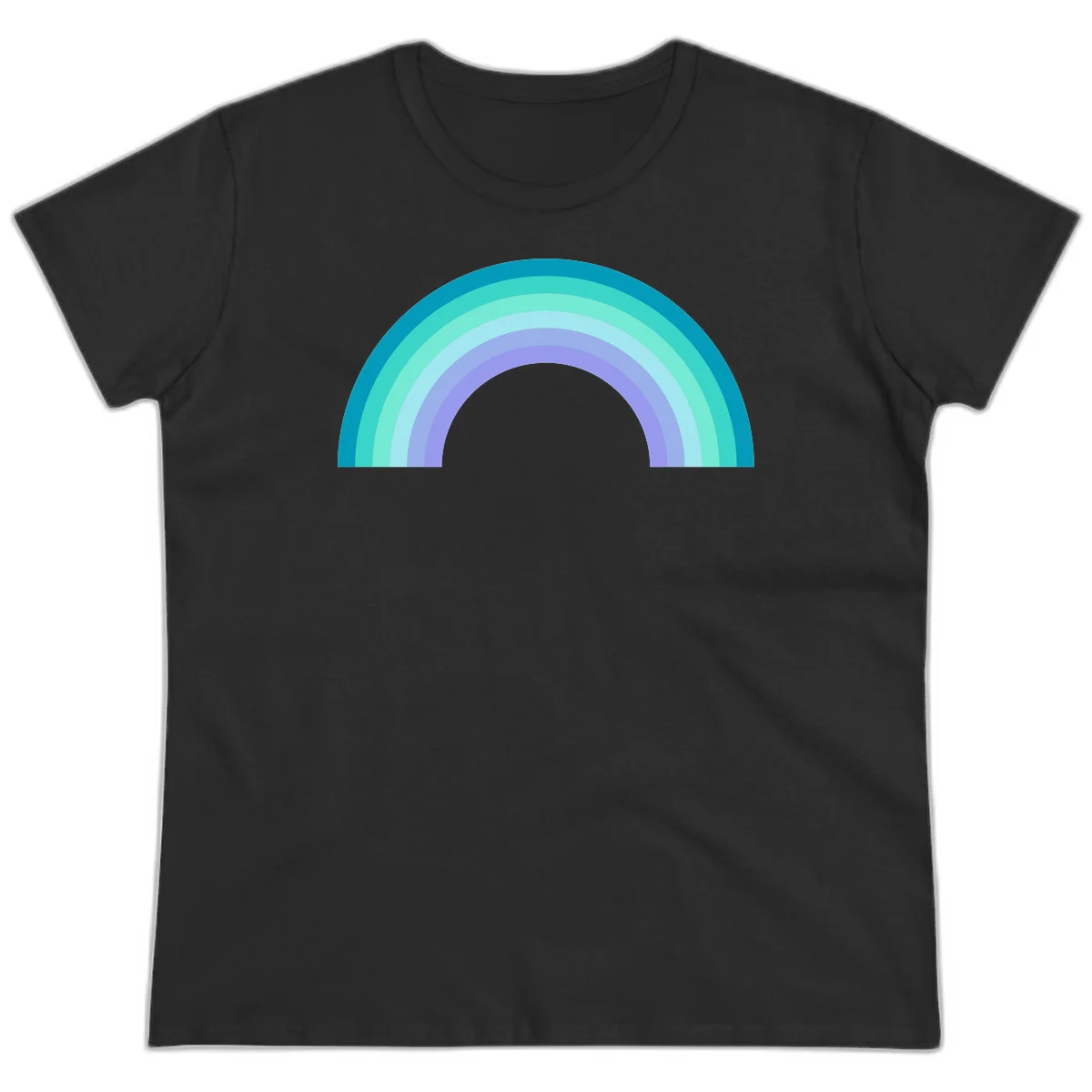 Pastel rainbow arch design featuring concentric semicircular bands in teal, cyan, mint, and lavender gradient colors in Black