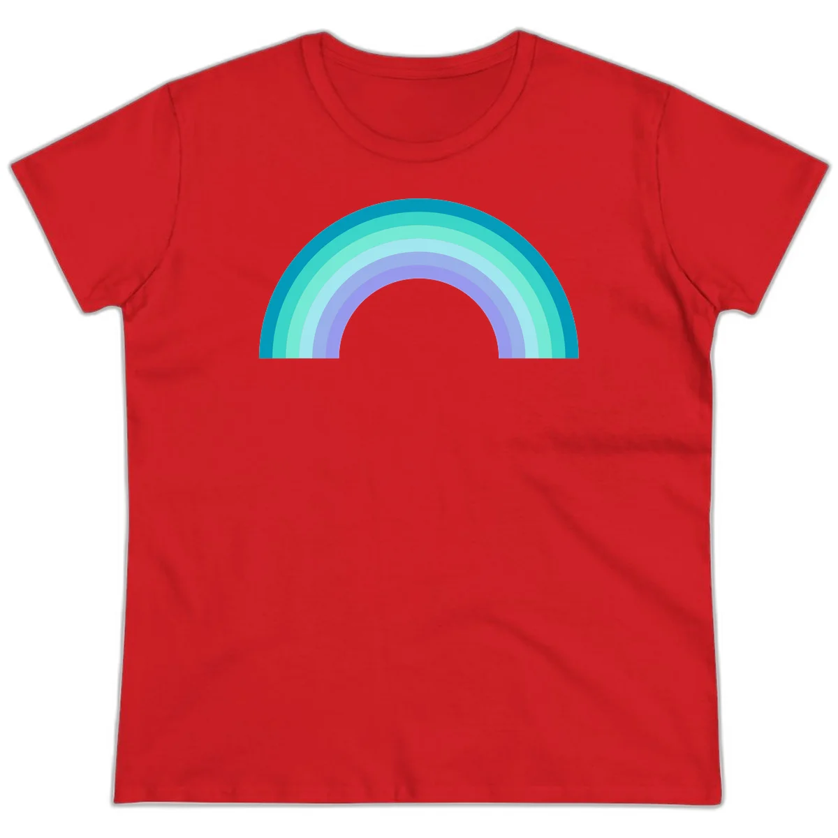 Pastel rainbow arch design featuring concentric semicircular bands in teal, cyan, mint, and lavender gradient colors in Red