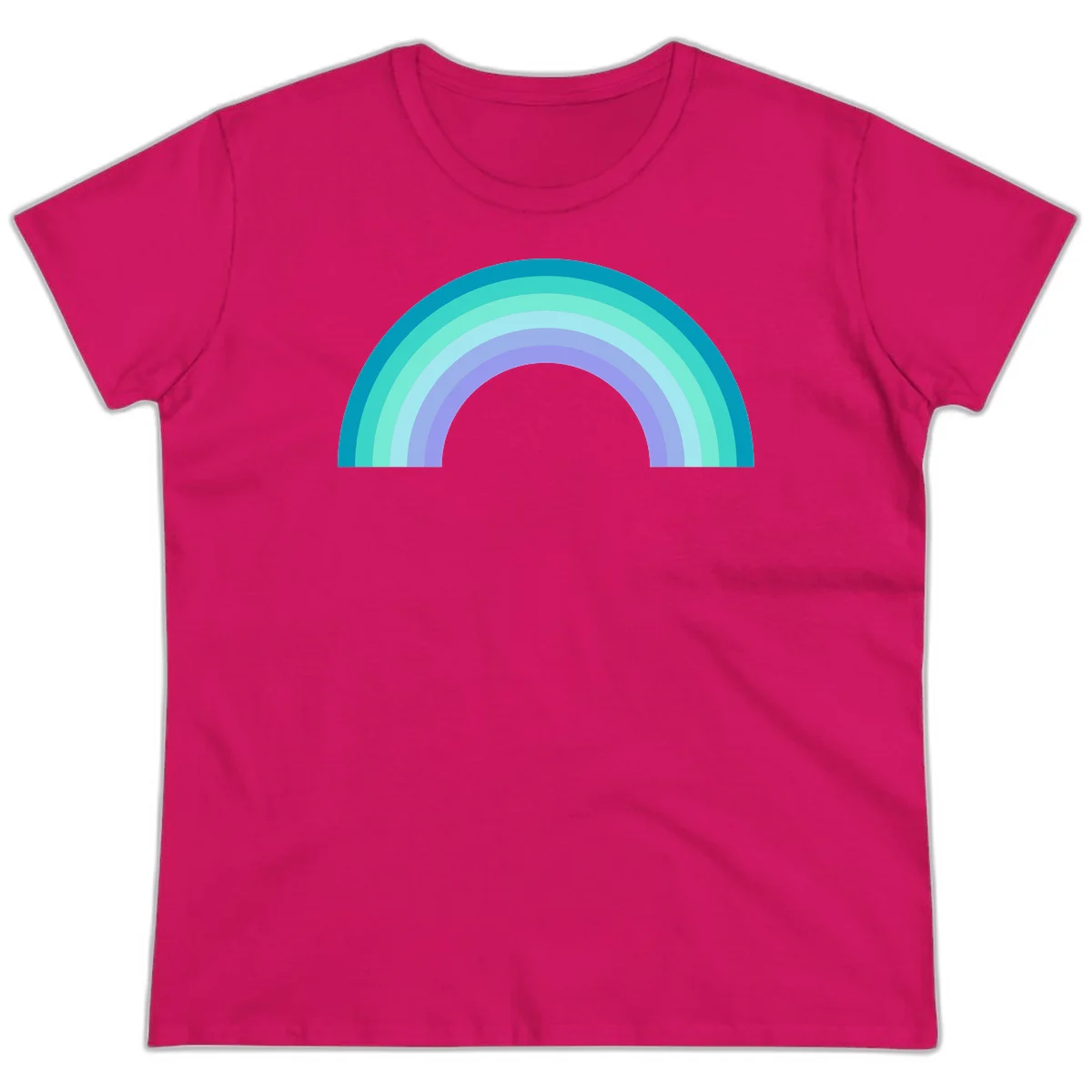 Pastel rainbow arch design featuring concentric semicircular bands in teal, cyan, mint, and lavender gradient colors in Heliconia