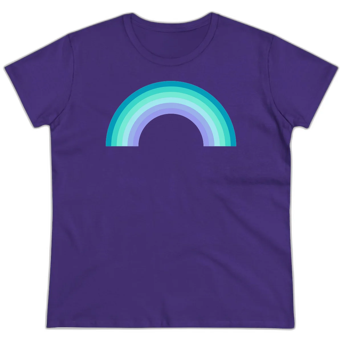 Pastel rainbow arch design featuring concentric semicircular bands in teal, cyan, mint, and lavender gradient colors in Purple