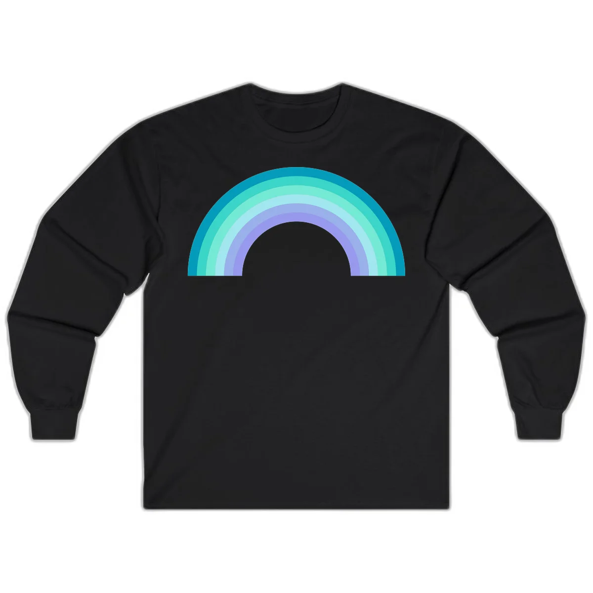Pastel rainbow arch design featuring concentric semicircular bands in teal, cyan, mint, and lavender gradient colors in Black