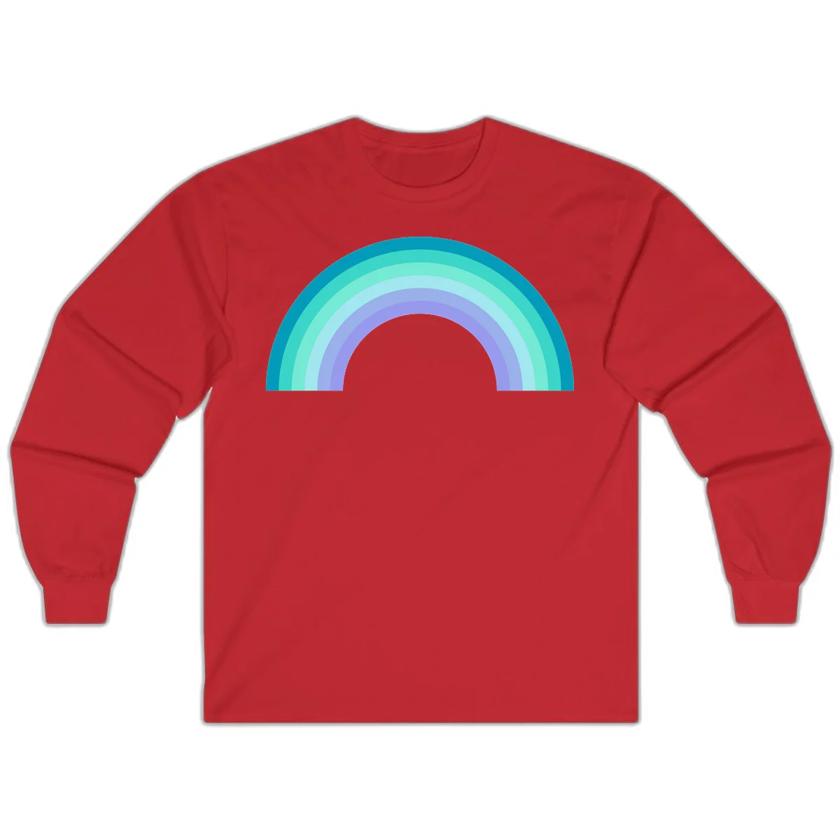 Pastel rainbow arch design featuring concentric semicircular bands in teal, cyan, mint, and lavender gradient colors in Red