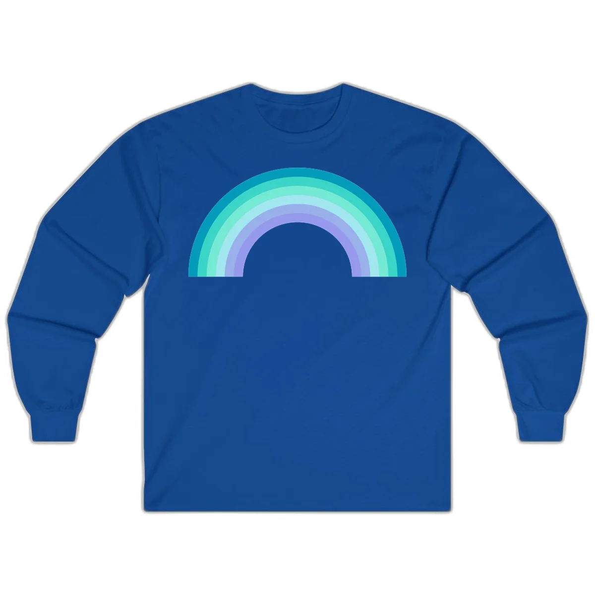 Pastel rainbow arch design featuring concentric semicircular bands in teal, cyan, mint, and lavender gradient colors in Royal