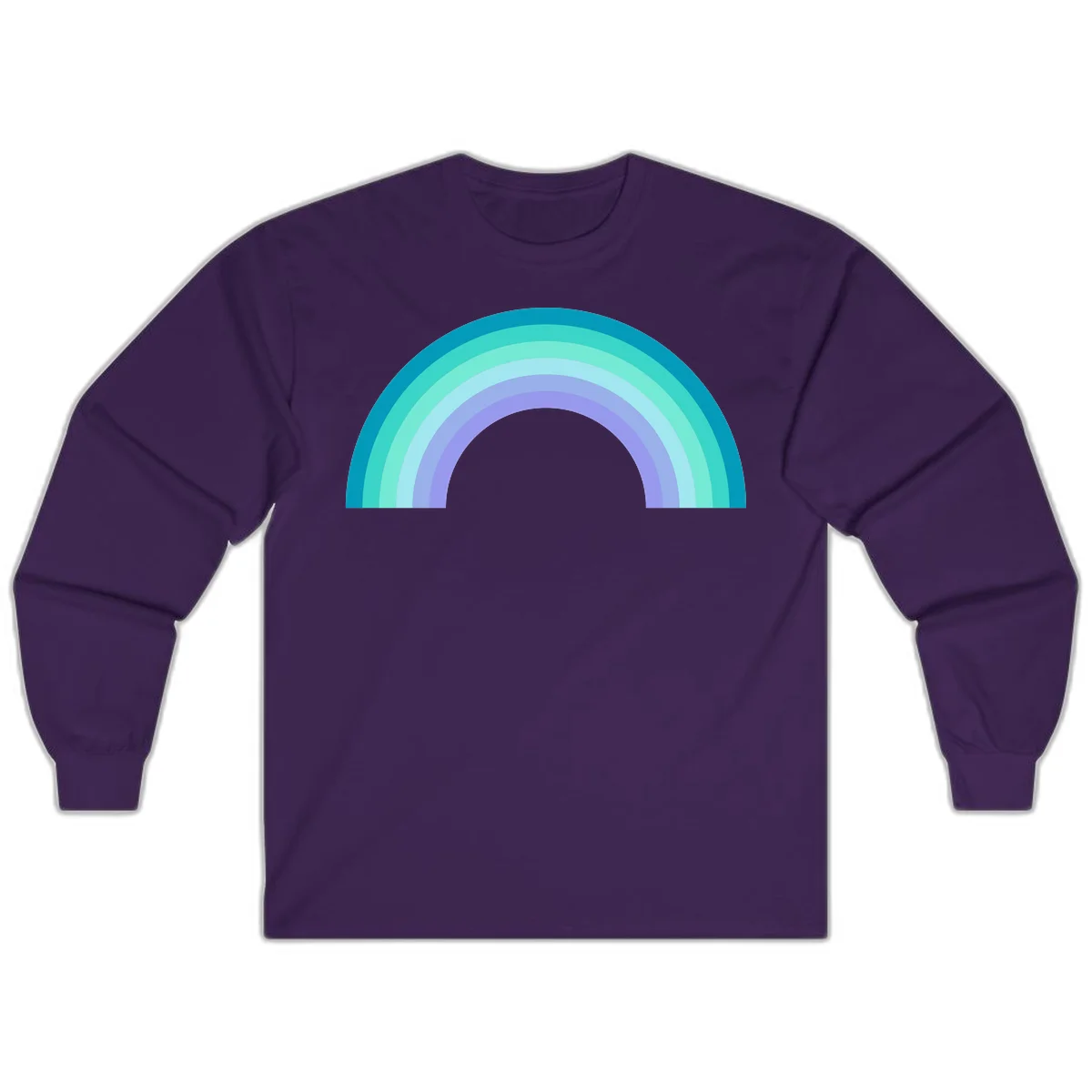 Pastel rainbow arch design featuring concentric semicircular bands in teal, cyan, mint, and lavender gradient colors in Purple