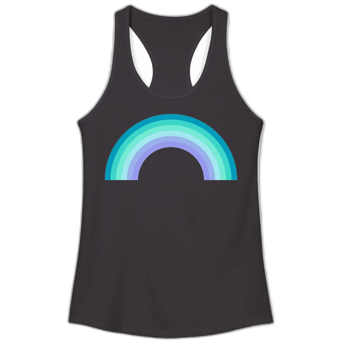 Pastel rainbow arch design featuring concentric semicircular bands in teal, cyan, mint, and lavender gradient colors in Black