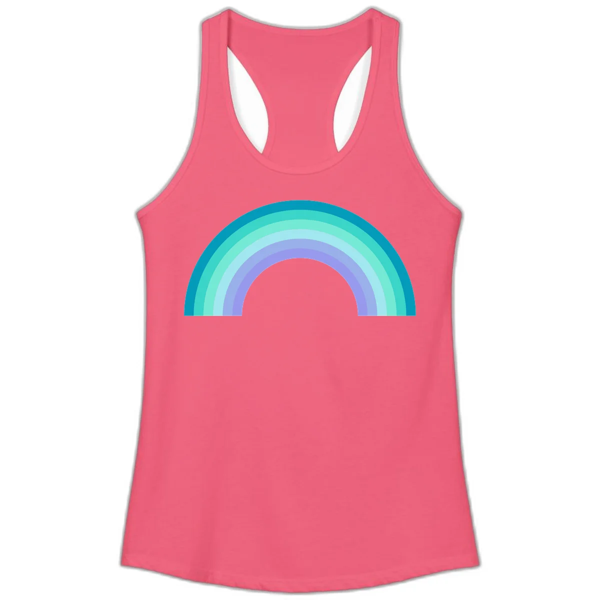 Pastel rainbow arch design featuring concentric semicircular bands in teal, cyan, mint, and lavender gradient colors in Hot Pink