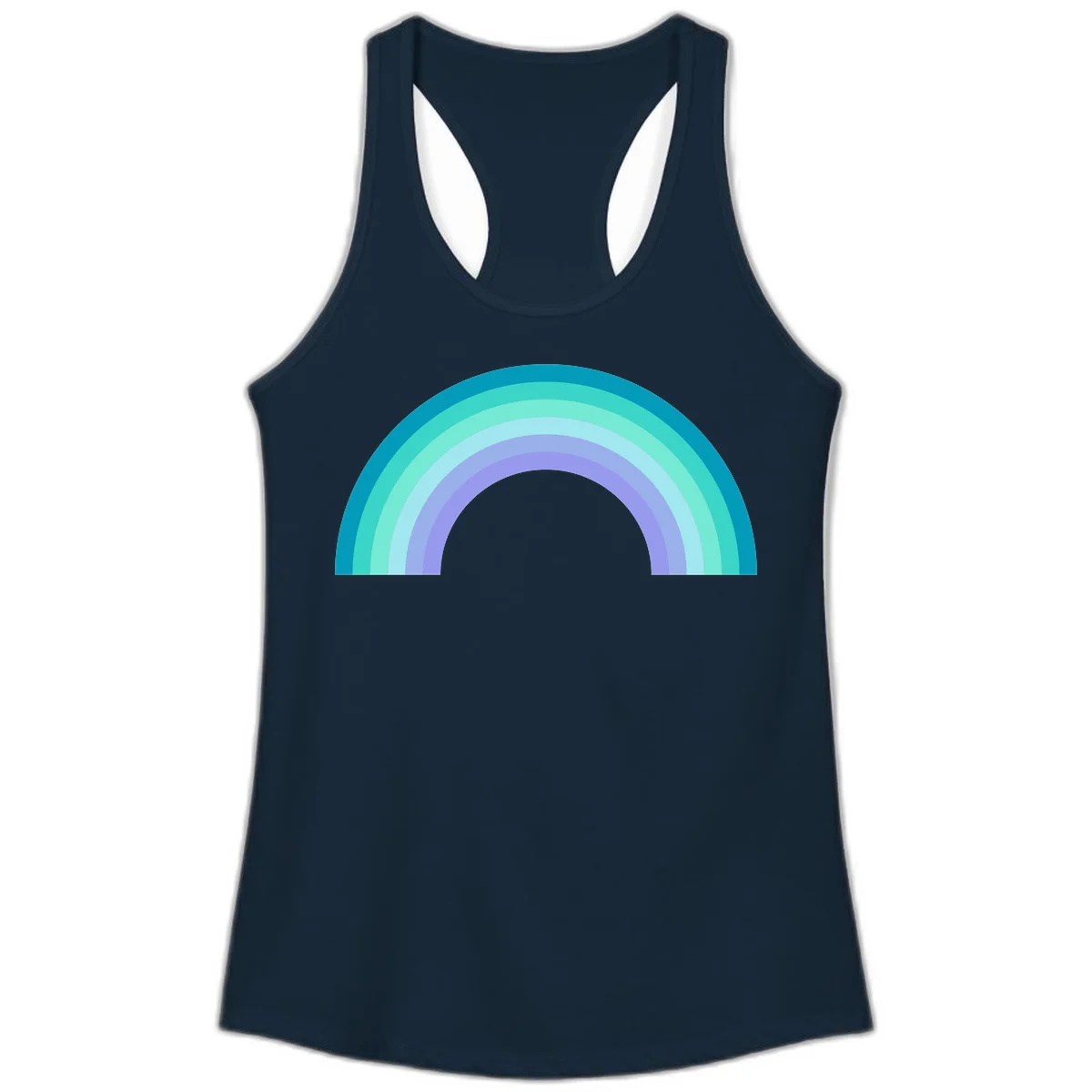 Pastel rainbow arch design featuring concentric semicircular bands in teal, cyan, mint, and lavender gradient colors in Solid Midnight Navy