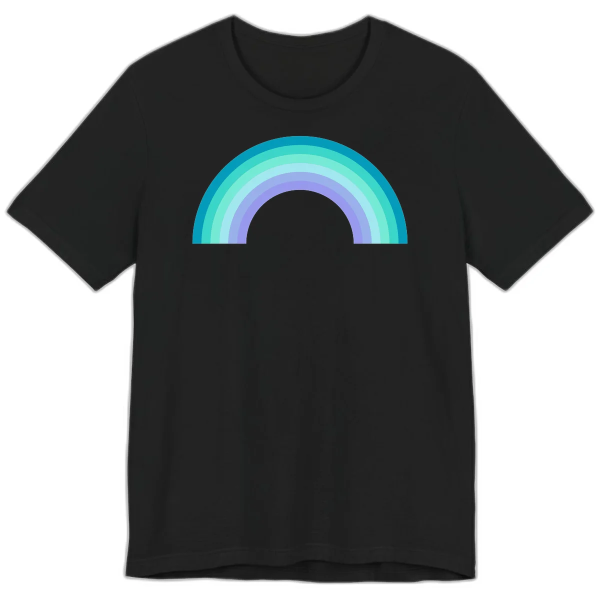 Pastel rainbow arch design featuring concentric semicircular bands in teal, cyan, mint, and lavender gradient colors in Black