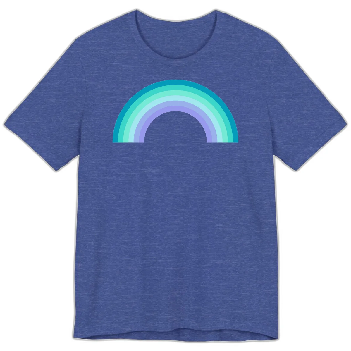 Pastel rainbow arch design featuring concentric semicircular bands in teal, cyan, mint, and lavender gradient colors in Heather True Royal