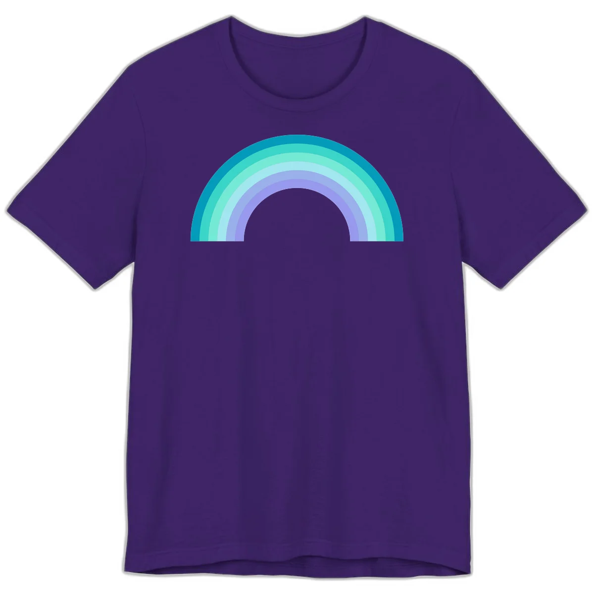 Pastel rainbow arch design featuring concentric semicircular bands in teal, cyan, mint, and lavender gradient colors in Team Purple