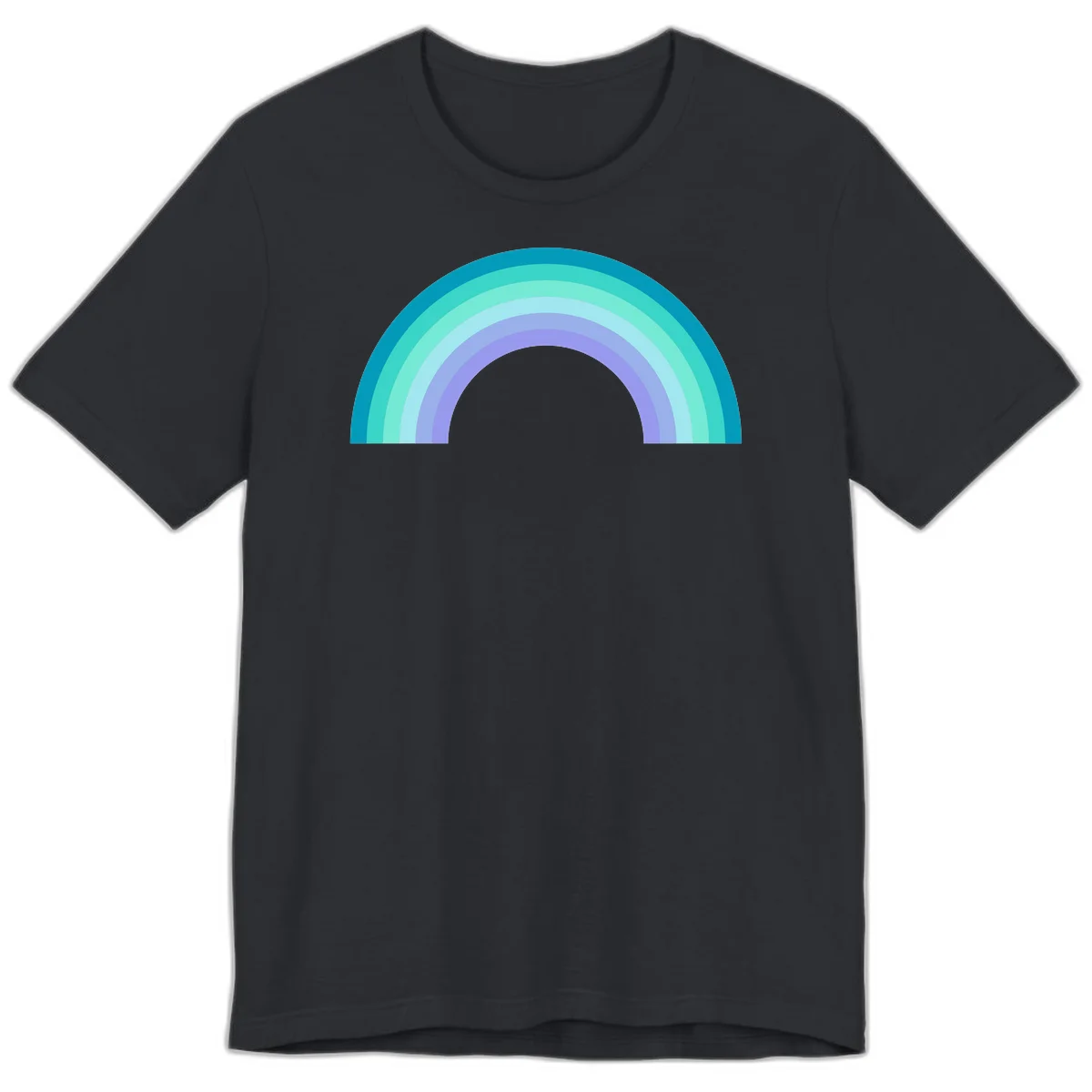 Pastel rainbow arch design featuring concentric semicircular bands in teal, cyan, mint, and lavender gradient colors in Vintage Black