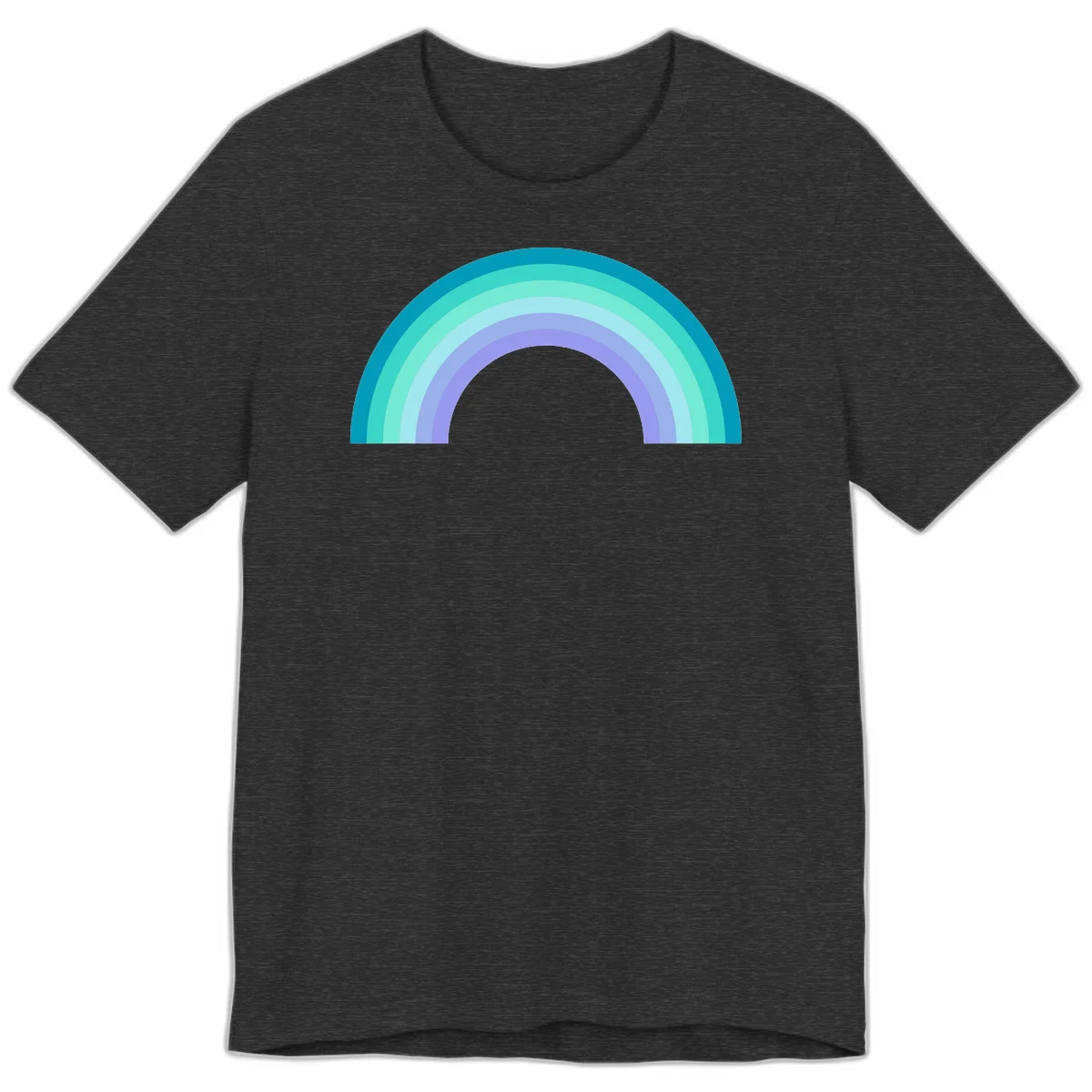 Pastel rainbow arch design featuring concentric semicircular bands in teal, cyan, mint, and lavender gradient colors in Dark Grey Heather