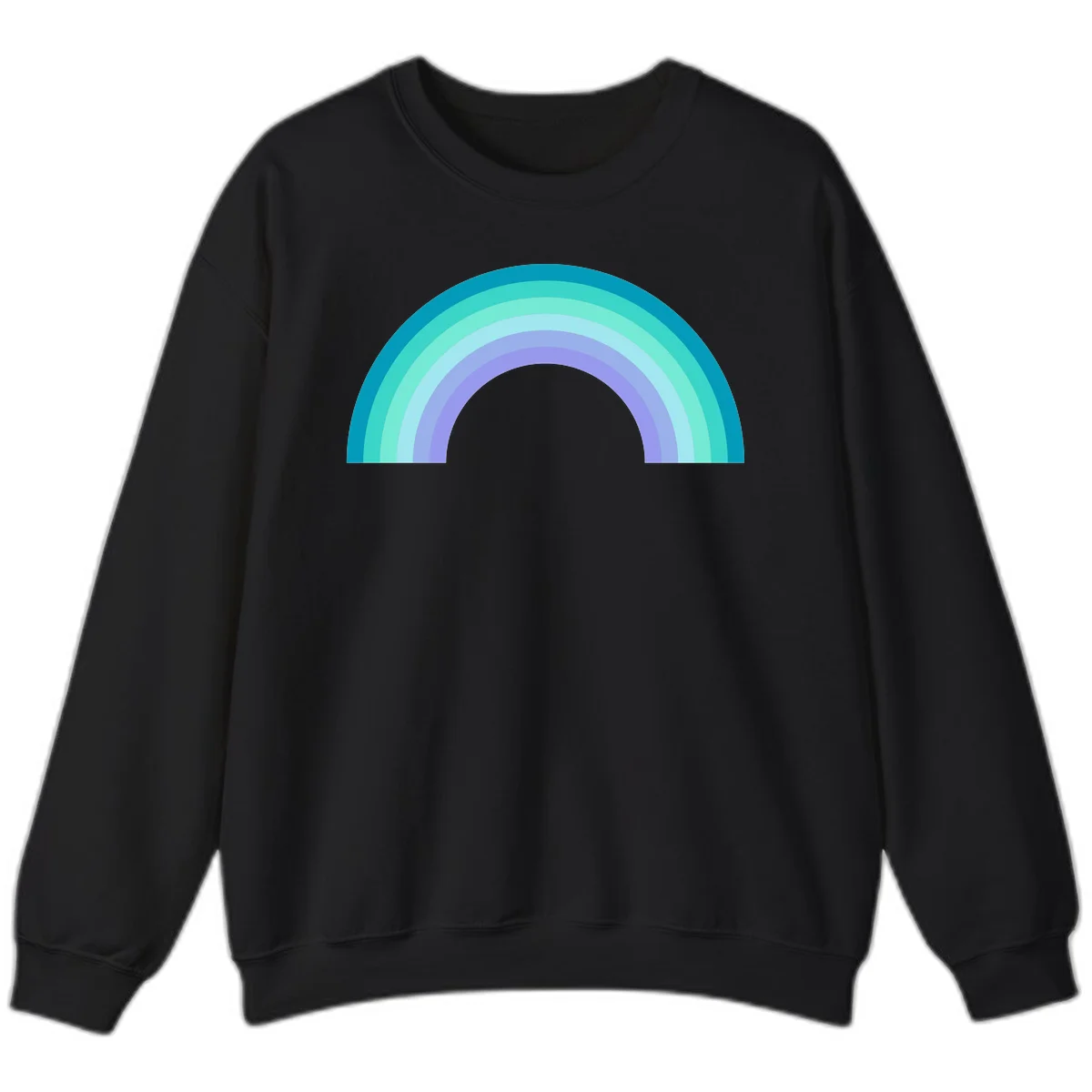 Pastel rainbow arch design featuring concentric semicircular bands in teal, cyan, mint, and lavender gradient colors in Black