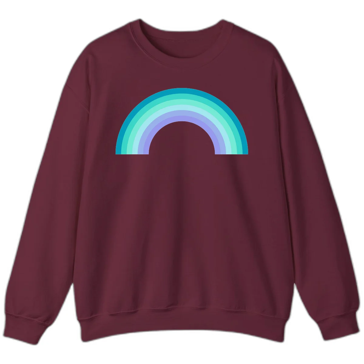 Pastel rainbow arch design featuring concentric semicircular bands in teal, cyan, mint, and lavender gradient colors in Maroon