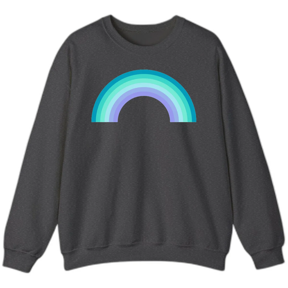 Pastel rainbow arch design featuring concentric semicircular bands in teal, cyan, mint, and lavender gradient colors in Dark Heather