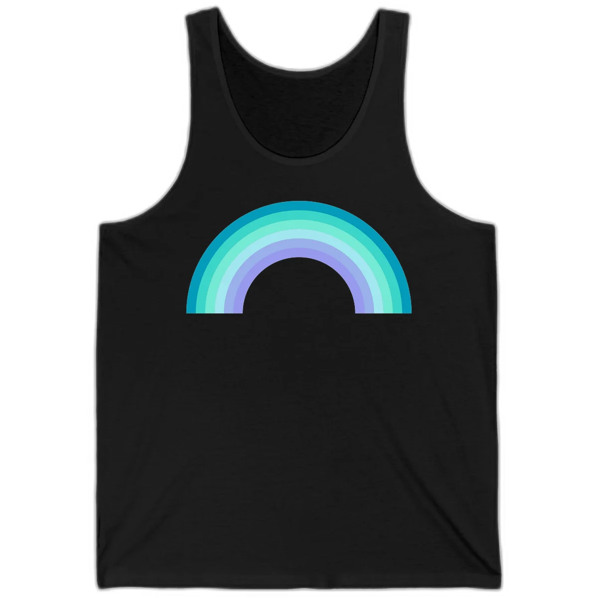 Pastel rainbow arch design featuring concentric semicircular bands in teal, cyan, mint, and lavender gradient colors in Black