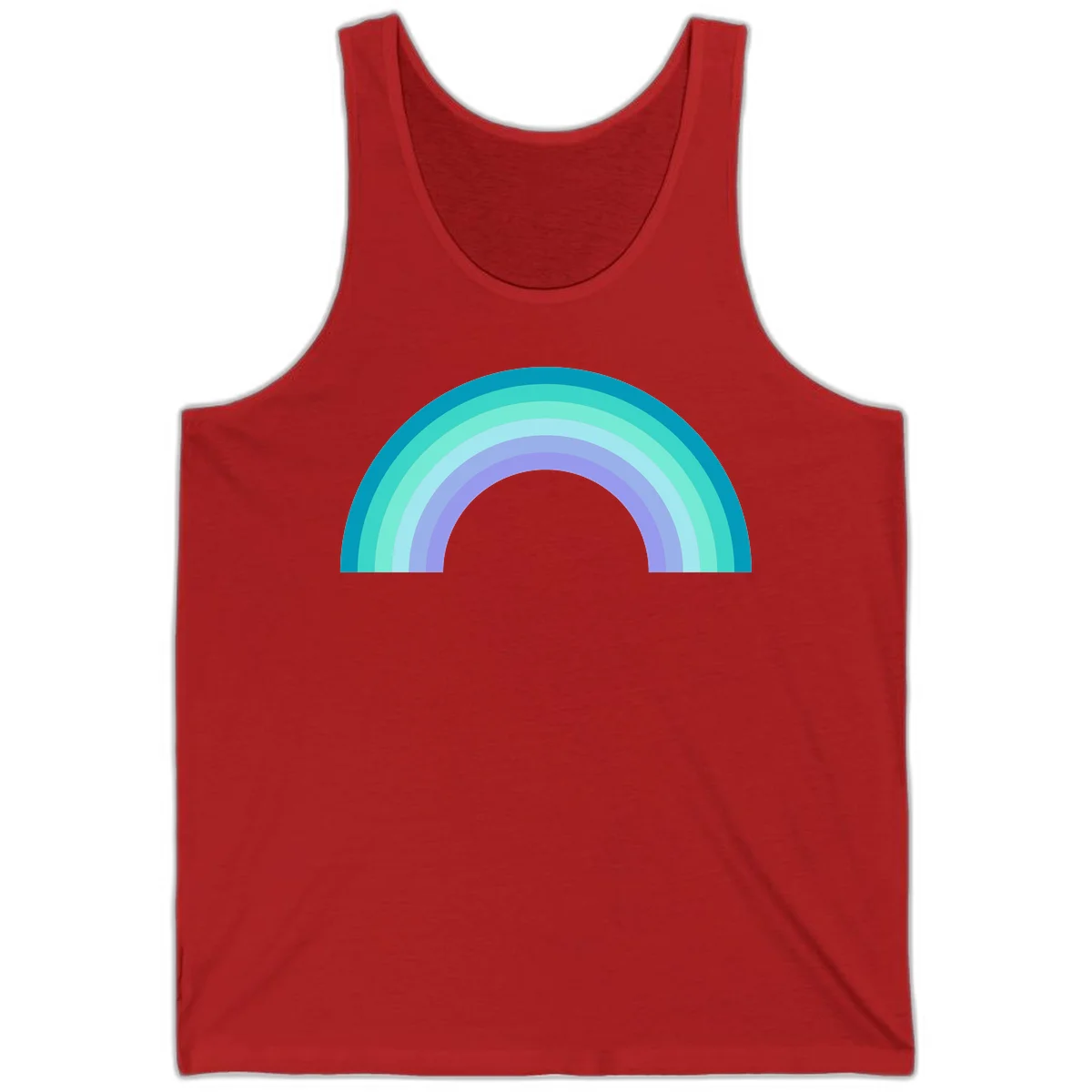 Pastel rainbow arch design featuring concentric semicircular bands in teal, cyan, mint, and lavender gradient colors in Red