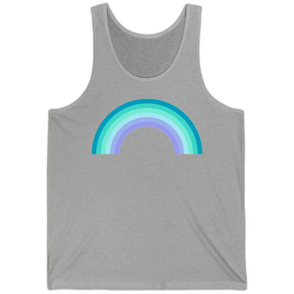 Pastel rainbow arch design featuring concentric semicircular bands in teal, cyan, mint, and lavender gradient colors in Athletic Heather